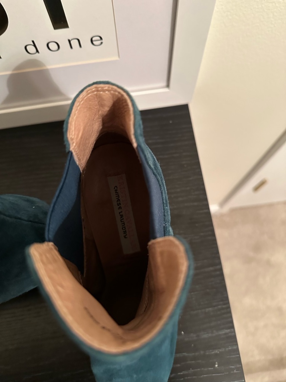 Chinese Laundry Teal Suede Block Heel Ankle Boots - Picture 3 of 9
